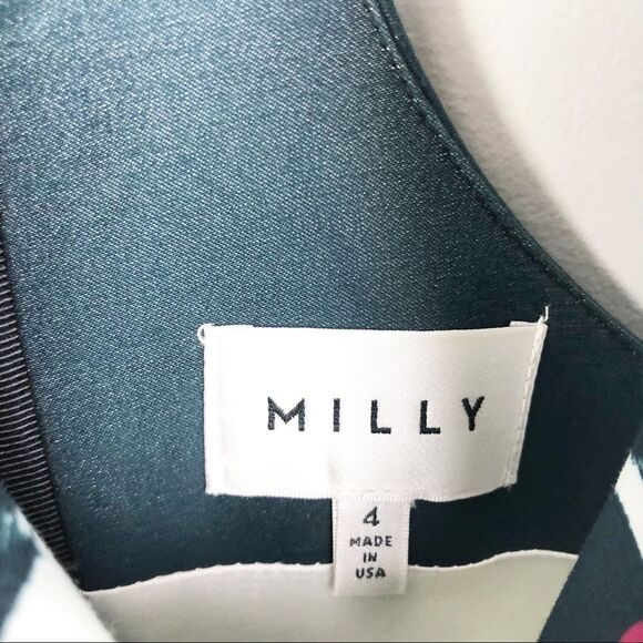 MILLY | Abstract Watercolor Floral Fit & Flare Dress Women’s Size 4 - Picture 8 of 11